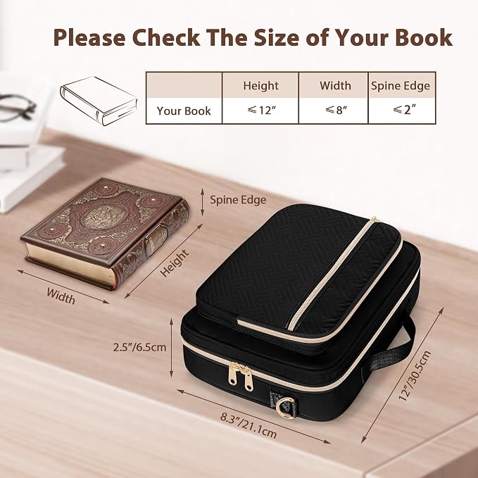 Bible Cover Case for Women, Large Bible Church Bag with Strap, Bible Carrying Case Book Protector with Handle, Black(Empty Bag Only)