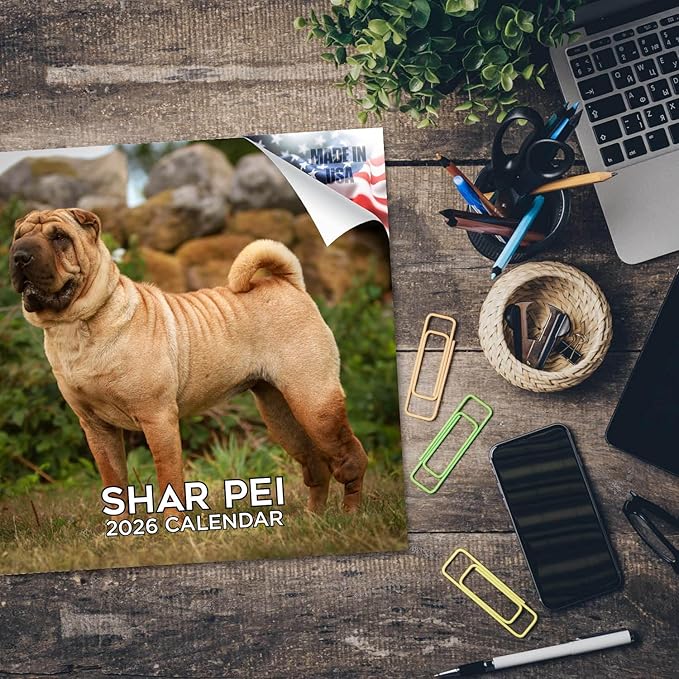 Shar Pei Calendar 2026 by MegaCalendars – Monthly Dog Breed Wall Calendar, Made in USA