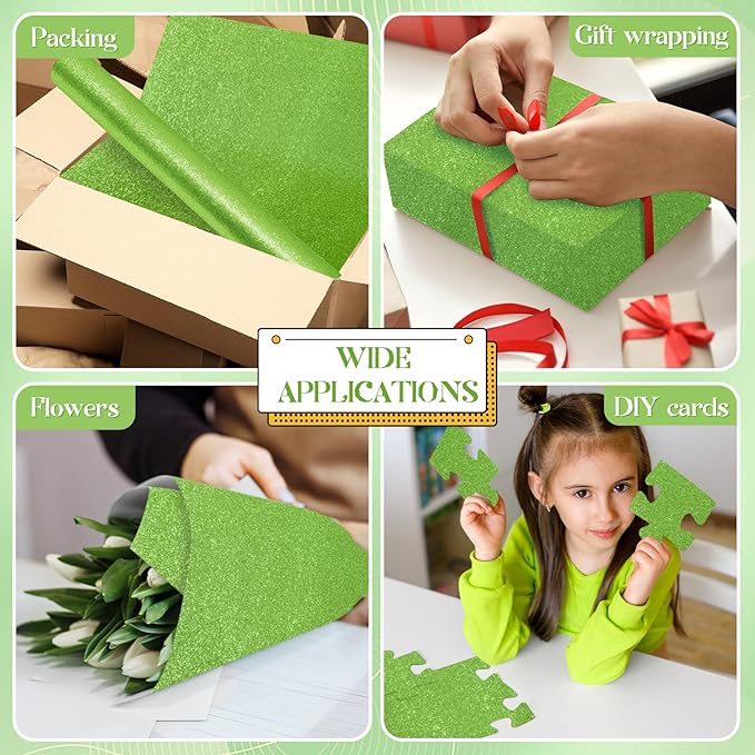gisgfim 16" x20ft Glitter Bulletin Board Paper Roll Sparkle Color Bulletin Board Background Poster Paper Non Fading Gift Wrapping DIY Art Crafts for Office Classroom Decoration, Sage Green