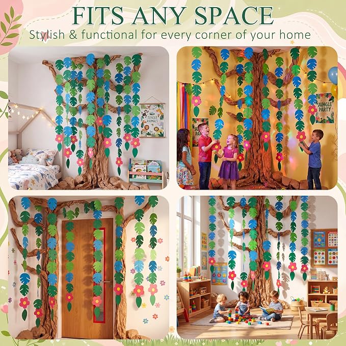 Suncalla Classroom Tree Bulletin Board Set DIY 3D Classroom Ceiling Wall Decor with Kraft Paper & Mounted Traceless Hooks for Jungle Safari Hawaiian Luau Party Supplies(Palm Leaves)