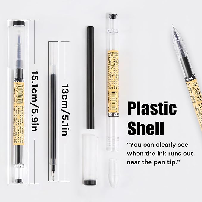 RIANCY Japanese Style Black Gel Ink Pens, 0.35mm Extra Fine Point, No Smudge Quick Drying, Japanese Ink Pen for Journal Planners, Thin Notebook Paper, Office School Supplies, 12 Pack, Writing Drawing
