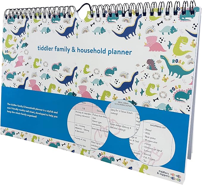 tiddler family & household planner | Undated Weekly Family Organizer / Planner Calendar | Clever Layout in A4 Size (11.7" x 8.3") | Space For 6 People & 1 Years Planning | Packed With Useful Features (Dinky Dinos)