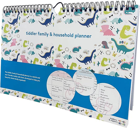 tiddler family & household planner | Undated Weekly Family Organizer / Planner Calendar | Clever Layout in A4 Size (11.7" x 8.3") | Space For 6 People & 1 Years Planning | Packed With Useful Features (Dinky Dinos)