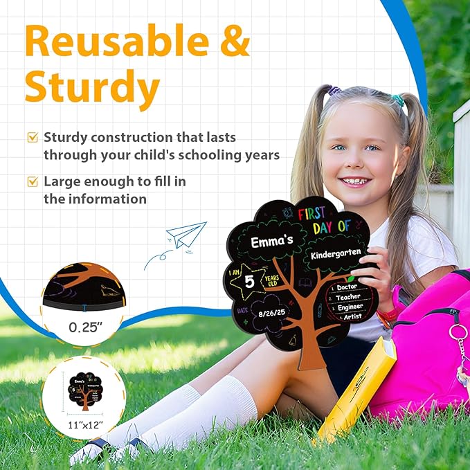 D4DREAM First Day of School Chalkboard Sign - 11''x12'' Double Sided Back to School Sign for Kids Girls Sons Reusable 1st Day of Preschool Pre-K Kindergarten Photo Props