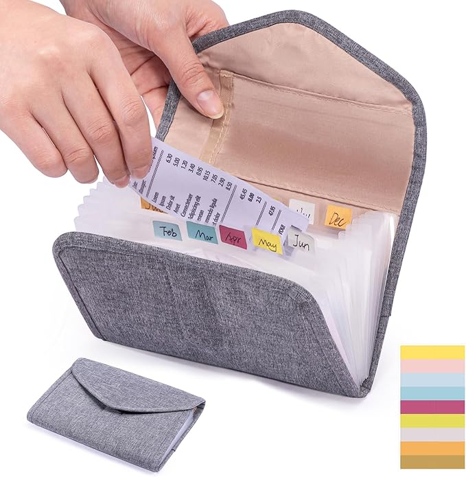 Fabric Receipt Organizer 7X5 - Receipt Holder 12 Pockets - Money Organizer - Elegant Receipt Holder - Coupon Holder - Cash Organizer - Envelope Organizer - Small Accordion File Organizer