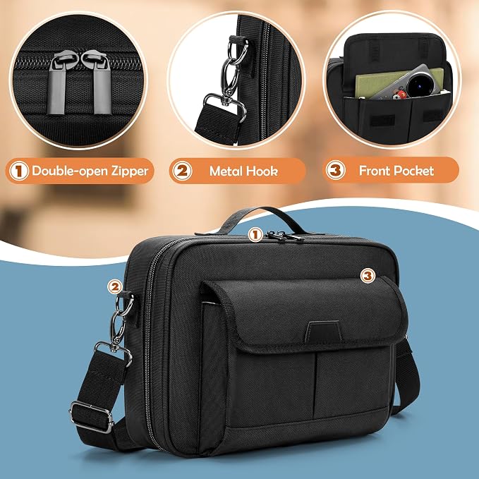 LoDrid Bible Carrying Case for Church with Multiple Pockets, Portable Bible Cover Bag with Handle and Shoulder Strap for Bible Accessories, Black, Bag Only