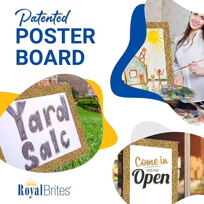 Royal Brites Ultra Brite Gold Glitter Frame White Poster Board, 22 x 28 Inches (25 Sheet Pack)