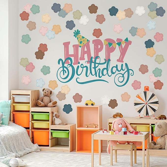 Boho Flower Cutouts with Glue Points 16 Colors Flower Shape Paper Cut-Outs Colorful Floral Cutting Bulletin Board Decor for Valentine's Day DIY Craft Art School Home Party Favor, 80Pcs