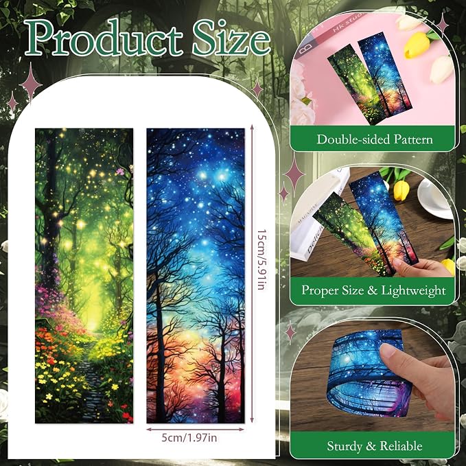 Fantasy Starry Night Forest Bookmarks - Cosmisun 100 Pcs Starry Night Sky Bookmark Paper Moon Space Book Marks Page Marker Clip Gifts for Women Men Boys Book Lovers Students Teachers Bookish Reading