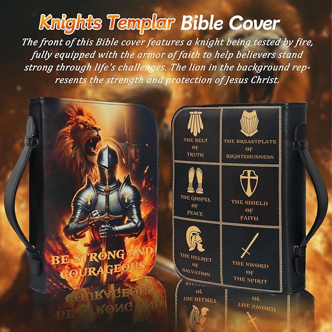 Personalized Knight Bible Cover for Women Men - XL Faith Scripture Study Bible Carrier Case Bag Accessories Supplies - Religious Bible Pattern Leather Organizer - Christian Pastor Appreciation Gifts