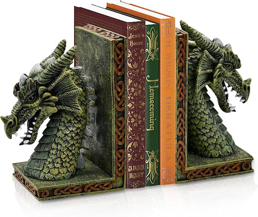 Dragon Bookends for Shelves Set of 2 - Heavy Book Ends Book Supports for Shelves, 4.15 "x 3.25 "x7 Unique Dragon Design Copper（10 Inch）