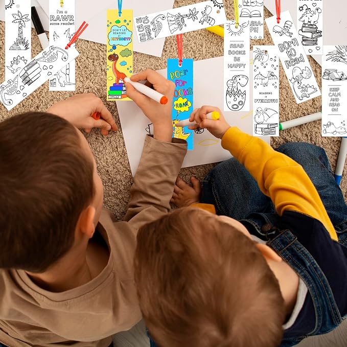 75PCS Color Your Own Bookmarks DIY Coloring Blank Bookmark for Kids Classroom Art Craft Supplies for Children Teachers Students Birthday Gift Party Reward Goodie Fillers (Dinosaur)