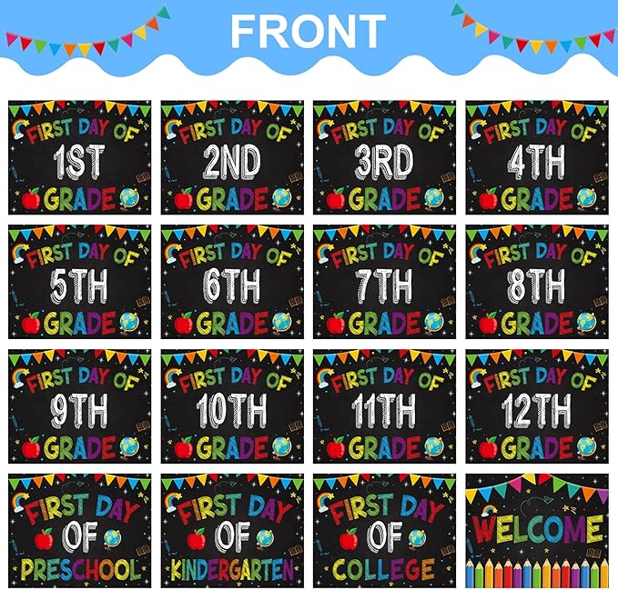 WaaHome First and Last Day of School Chalkboard Sign - 8''x10'' Back to School Sign First Day of Preschool Kindergarten 1st Grade to College 15 Grades Photo Prop Signs for Kids Girls Boys, Reusable