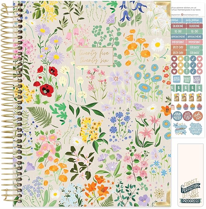 bloom daily planners HARDCOVER Planner 2025-2026 (8.5" x 11") Academic Year (July 2025 - July 2026) - Task Goal Organizer - Monthly & Weekly Inspirational Agenda Book - Garden Party, Beige