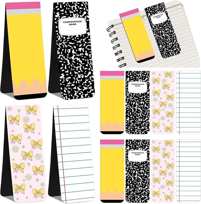12 Pcs Large Teacher Magnetic Bookmarks 3.9", End of Year Teacher Gifts Back to School Supply Jumbo Magnet Bookmark Pencil Book Marker Page Clip for School Office Home Reading Favor(Cute)