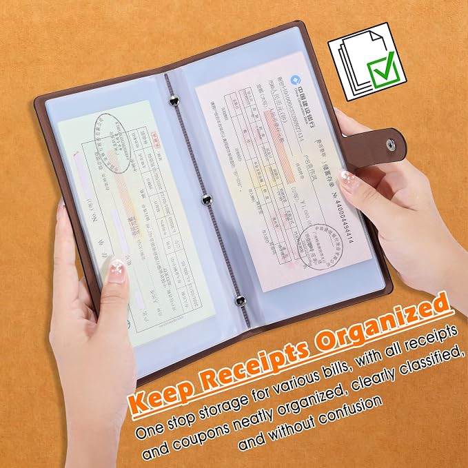 Leather Coupon & Receipt Organizer, Portable Receipt Holder with 40 Clear Pockets for Home, Shopping, Travel, Business Trip – Keep Receipts and Coupons Organized, Prevent Loss and Damage (Black)