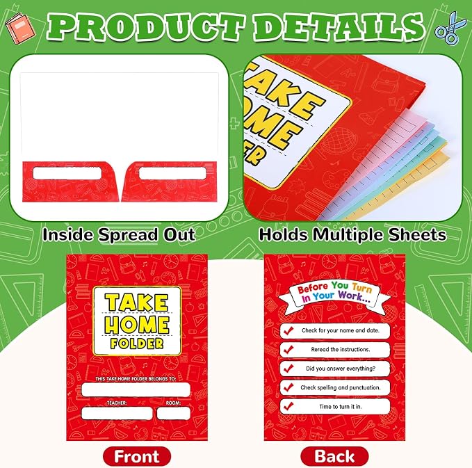 12PCS Take Home Folders Homework 2-Pocket Folders Bulk for Students A4 Letter Size Colorful Classwork Homework Folder Organizer Gifts for Home Office Teachers Educational Supply 9.45 x 12.2 Inch