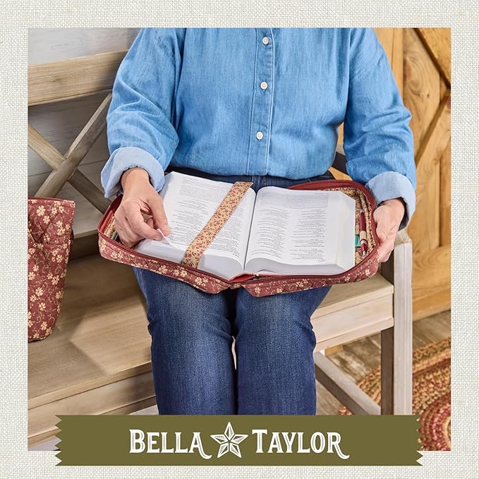 Bella Taylor Quilted Bible Cover for Women - Large Study Bible Case - Burgundy Floral