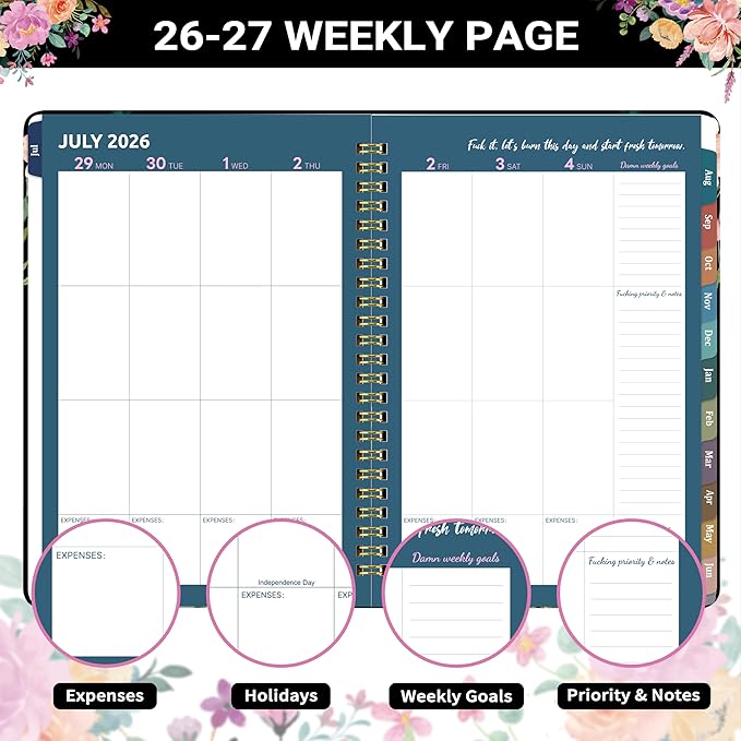 Planner 2026-2027 - Funny it 2026-2027 Weekly & Monthly Planner, Jun. 2026 - Jul. 2027, 6.4'' x 8.5''(A5), Academic Calendar Planner with Colorful Monthly Tabs, Back Pocket