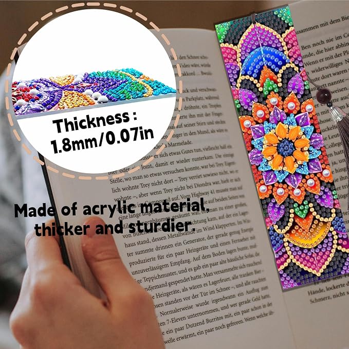 12 Pcs Diamond Painting Bookmarks,Mandala Diamond Art Bookmarks with Tassel, Diamond Art Painting Kits for Beginners Adults DIY Art Craft Gifts Book Decors