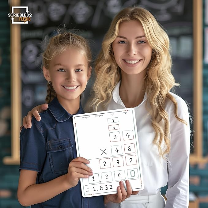SCRIBBLEDO Multiplication Practice 9"x12" Small White Board Dry Erase Sheets Math Manipulatives 3rd Grade Times Table Supplies for Teacher Students Classroom Pack of 10 Sheets