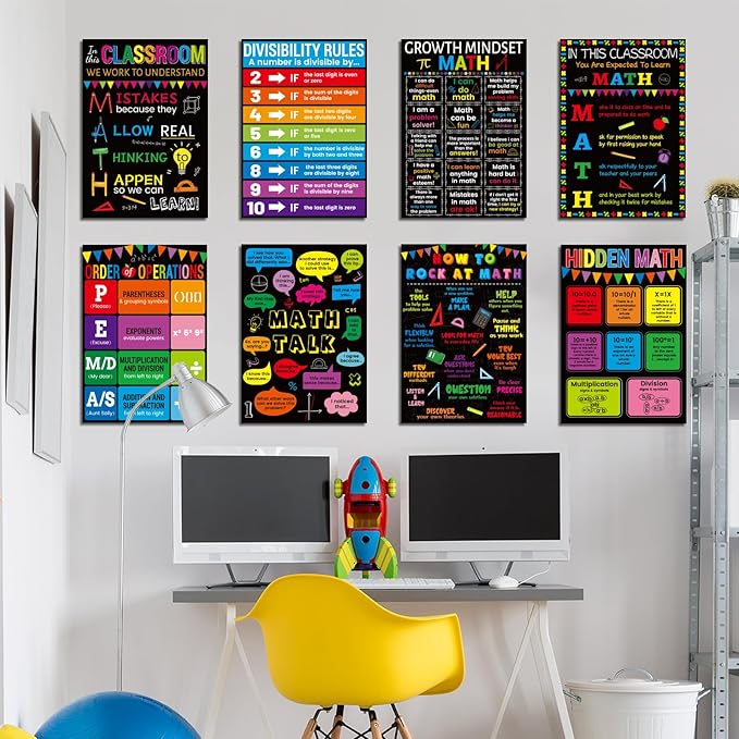 gisgfim 8 Pcs Math Posters Math Teacher Bulletin Board Posters Classroom Decorations For Elementary Middle High School Mathematics Education Banner Classroom Signs Must Haves