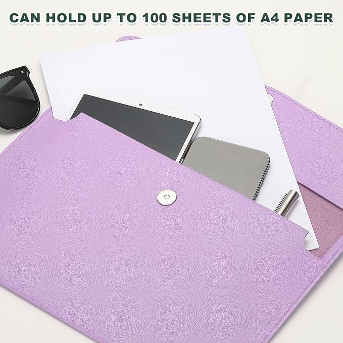 PATIKIL PU Leather A4 File Folder, Document Holder Filing Organizer Portfolio Envelope Folder Case with Snap Closure for Letter Receipt Style 2, Purple