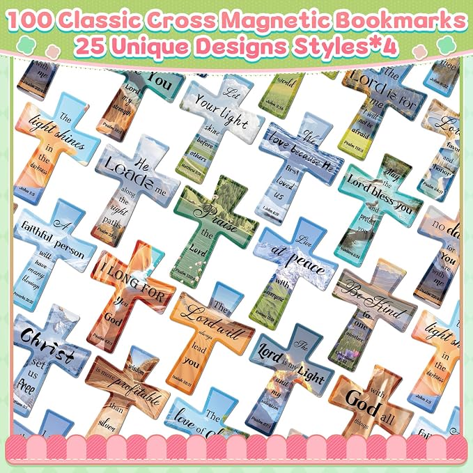 25Pack Magnetic Bookmarks Bulk Cross Bible Bookmark Christian Bookmarks for Women Men Kids Adults Teacher Book Lovers Gifts, Book Marks for Reading Religious Verses Magnet Bookmark Clips (Scenery)