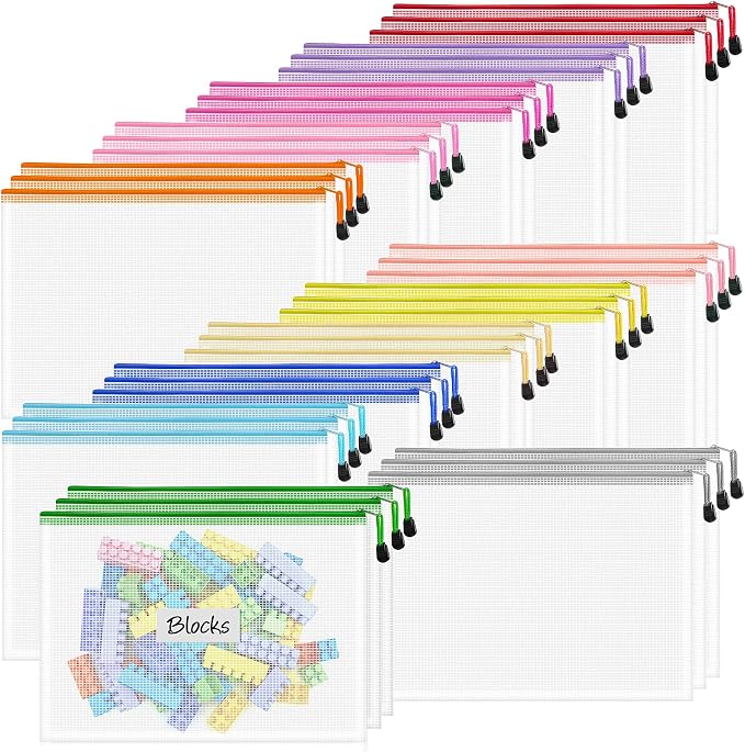 36pcs Zipper Bags for Organizing, A4 Zipper Pouches, Waterproof Pouch Bag, 12 Colors Toy Organization Bags, Zip Pouches for Organizing, Puzzle Bag, Office Organization, Homeschool Supplies