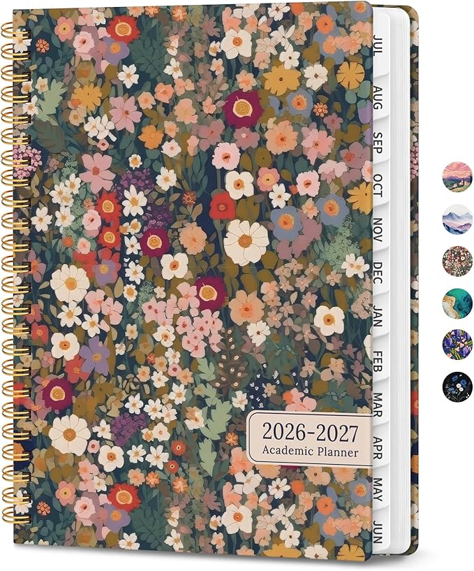 Planner 2026-2027, Monthly and Weekly Academic Planner July 2026 - June 2027, Hardcover Student Teacher Planning Agenda Calendar Book with Tabs, Perfect for Office School Supplies, A5 (6.3" x 8.5") - Garden