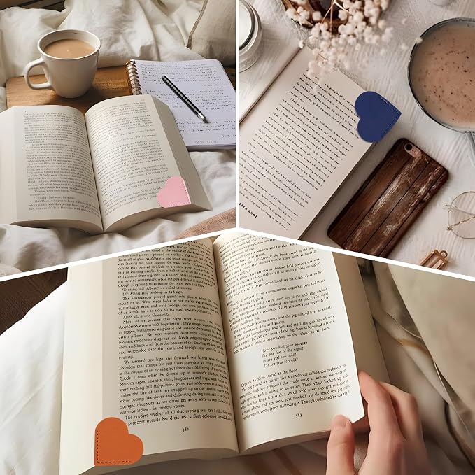 12 PCS Leather Heart Bookmarks Cute Corner Bookmarks Handmade Book Marks Book Accessories for Women Teachers Book Lovers Reading Gifts