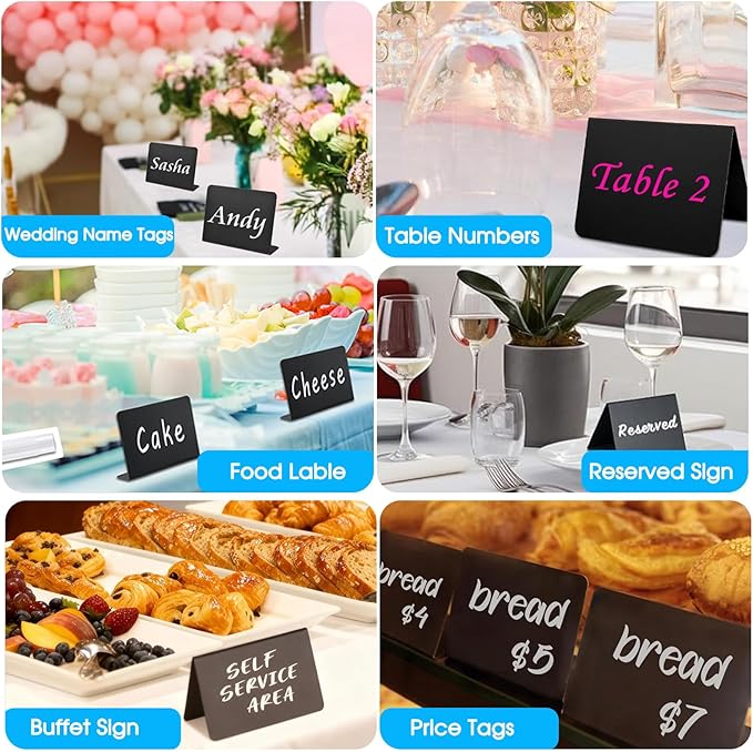 Mini Chalkboard Signs for Food, 20Pcs Food Labels for Party Buffet Food Signs, Reusable and Reserved Table Sign, Catering Supplies Buffet Display Food Tags Place Cards, with 8Pcs Chalk Markers