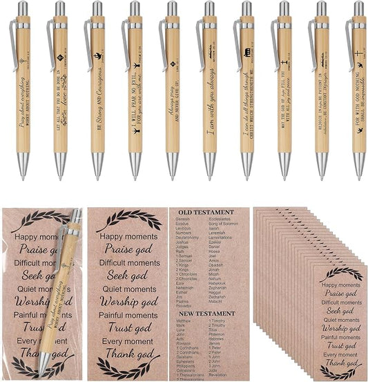 50Set Christian Gifts Bulk for Women Men with Bamboo Bible Verse Pens Bible Bookmarks Inspirational Religious Church Gifts for Christmas Sunday School Clergy Teacher Coworkers Teachers