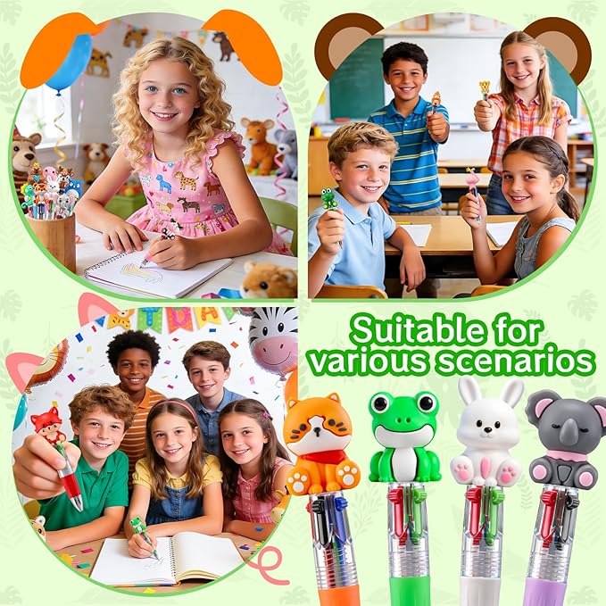 30Pcs Animals Mini Multicolor Pen in One 4-in-1 Cute Pens Bulk, Ballpoint Pens for Birthdays Parties, Fun Pens Gifts Assorted Ink Kawaii Pen