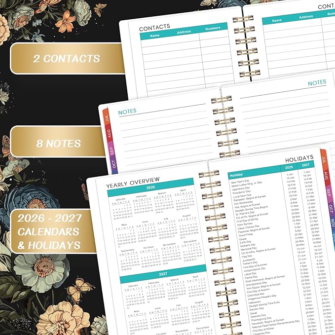 Pocket Calendar 2026-2027 - Pocket Planner 2026-2027 for Purse, Jul.2026 - Jun.2027, 4.1'' × 6.8'', Weekly Monthly Planner with Colorful Month Tabs, Strong Twin-wire Binding, Small Daily Academic Calendar - Butterfly