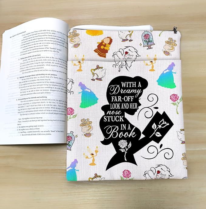 Princess Dreamy Book Sleeve, Beauty Inspired Book Sleeve, Fairytale Lover Gift A Tale as Old as Time Gift Book Cover, Paperback Book Cover with Zipper6JB036