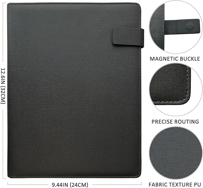 Business Folder with Clasp Design, Multi-Pocket Organizer Notebook, Including Phone Stand, Multiple Pockets, Pen Holder&Card Slots for Office Meetings, Teaching Training, and Men's Gifts（Black）