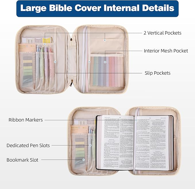 2-Pack Bible Cover Case for Women with Study Supplies Kit, Large Quilted Bible Bags & Organizer with Handle, Perfect Christian Gifts