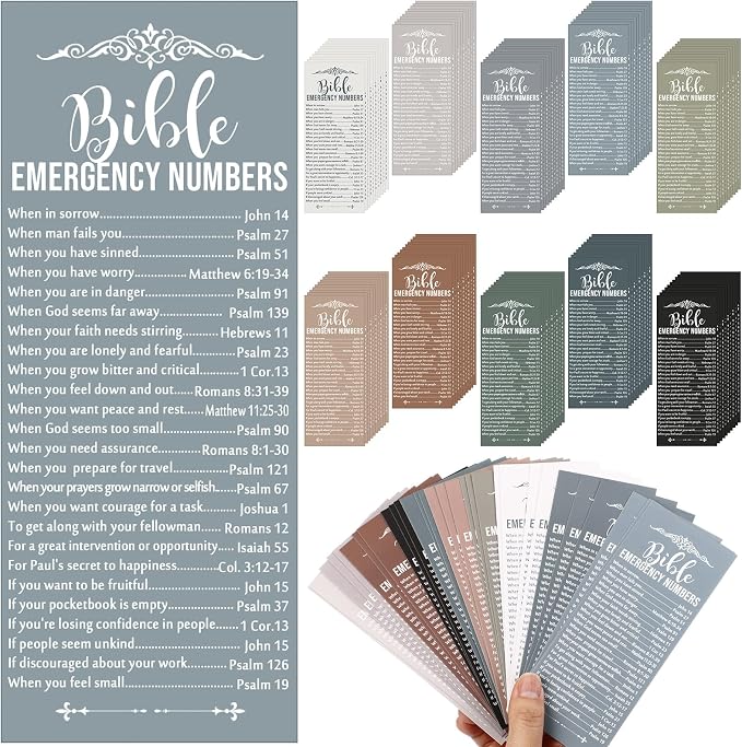 Motiskyy 200 Set Christian Bible Verse Gifts Bulk Emergency Numbers Bookmarks Religious Scripture Church Welcome Card for Sunday School Coworker Staff Boss Appreciation Gift(Classic Color)