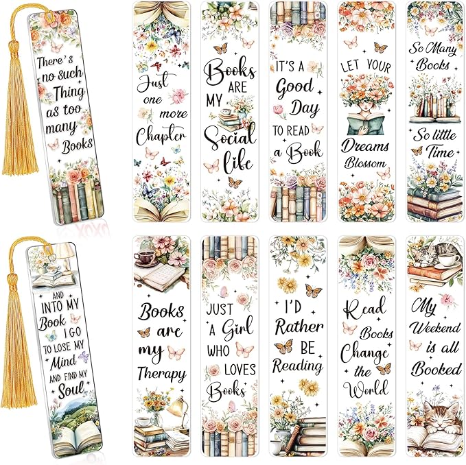 UV DTF Bookmark Wraps - 24 Sheets Vintage Reading Books UVDTF Decals for Acrylic Bookmark Blanks, Flower Cat Double-Sided Printing Rub on Transfer Stickers for Book Lover DIY Crafts Gift
