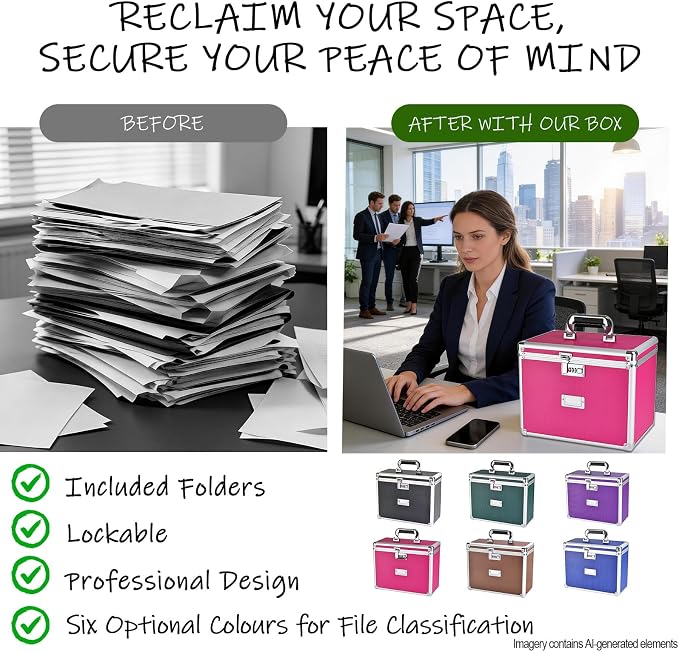 File Storage Cabinet for Letter Size Hanging File Folders, Suspension File Holder, Document Organizer Filing Lockbox in Office and Home with Combination Lock and 10-pack Hanging Files (Pink, Letter)
