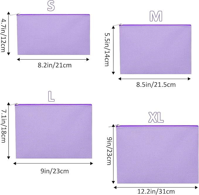 12 Pieces Cotton Canvas Makeup Bag, Multipurpose Cosmetic Bag with Zipper Travel Toiletry Pouch, Blank DIY Craft Bag (Purple, XL)