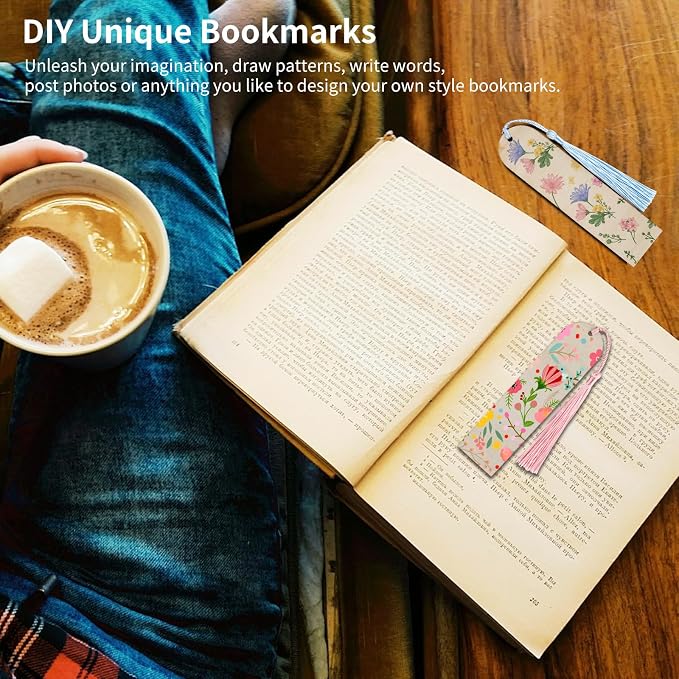 100Pcs Unfinished Wooden Bookmarks with Colorful Tassels, 1.25"x4.7" DIY Blank Ornament Wooden Bookmarks Kit for Wedding Favors, Christmas Gifts, Birthday Party & Kids’ Art Projects