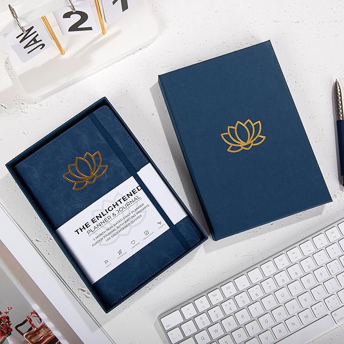The Enlightened Planner & Journal - A 2-in-1 Daily Planner and Guided Journal with Inspiring Writing Prompts - Build Productivity and a Positive Mindset - 3 Months Undated (Blue)