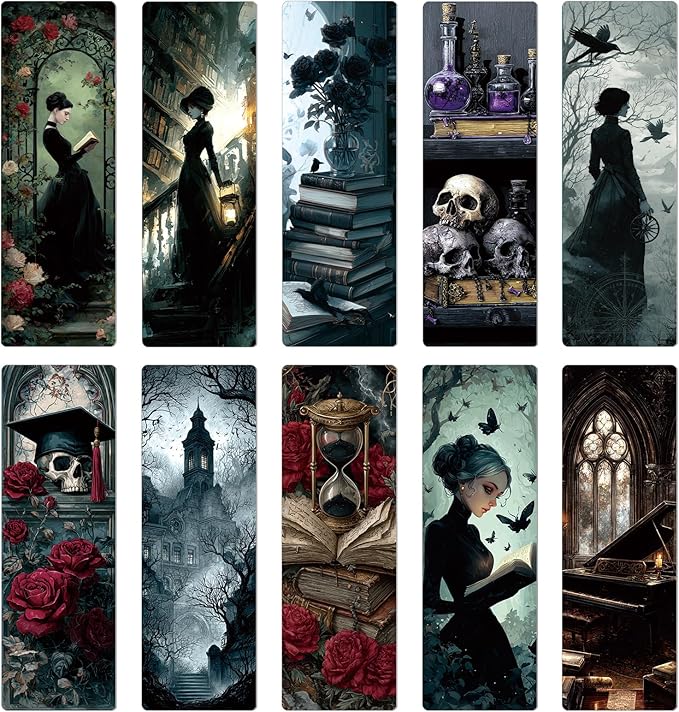 Dark Academia Bookmarks for Women - 100 Pcs Gothic Witchy Vintage Bookmark Dark Romance Book Mark Skull Rose Page Marker Clip Gifts for Book Lovers Students Teachers Bookish Reading