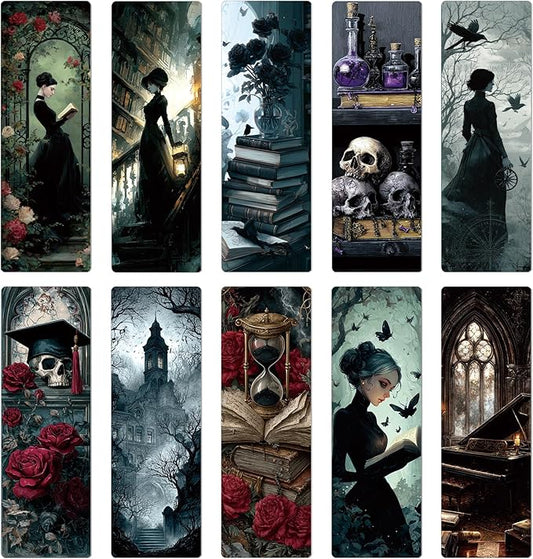Dark Academia Bookmarks for Women - 100 Pcs Gothic Witchy Vintage Bookmark Dark Romance Book Mark Skull Rose Page Marker Clip Gifts for Book Lovers Students Teachers Bookish Reading