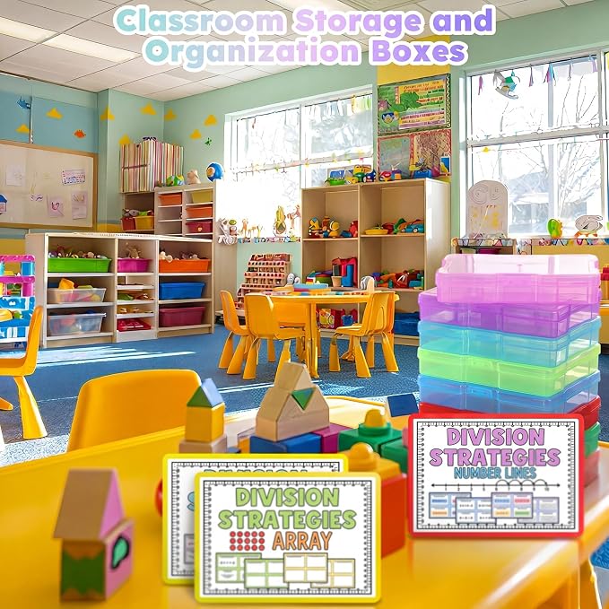 Xuhal 16 Pcs Multicolor Task Boxes for Special Education with 18 Adhesive Labels and Clear Storage Case, 4'' x 6'' Index Card Holder Task Card Boxes for Teachers Classroom Supplies Photo Storage