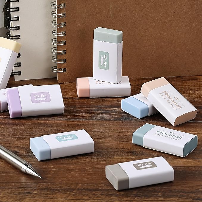 Mr. Pen- Pencil Eraser, 10 Pack, Morandi Colors, Large Latex Free Block Erasers for School, Office, Art Sketching, Homework, Exams, Clean Smudge-Free Correction