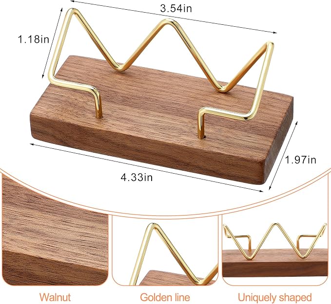 Amyhill 4 Pcs Wood Business Card Holder Display for Desk Metal Wooden Name Card Organizer Business Display Holders for Women Men Office Home Decoration(Gold)
