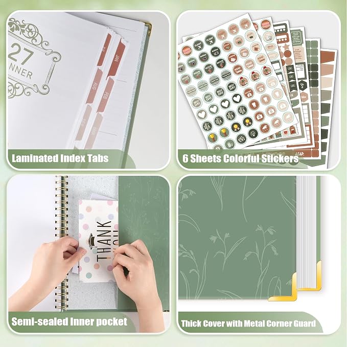 GuassLee Large 2026 Academic Planner, Weekly and Monthly Planner from July 2026-June 2027, 8.5"x 11" Aesthetic Greenery Agenda Book with Back Pocket, Stickers, Coated Tabs, A4 Size